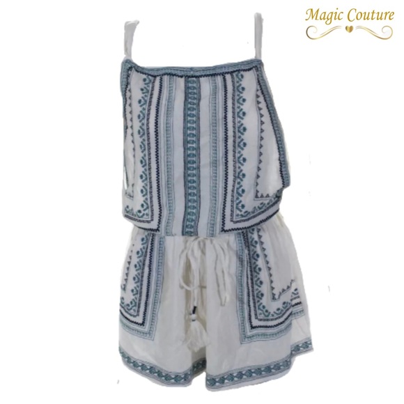 Star Mela Pants - NWOT Star Mela Cotton Blue & White Embroidered Sleeveless Romper💙🤍💙